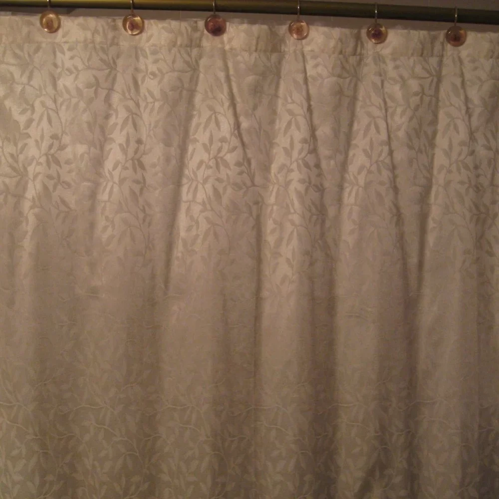Ivory Jacquard Fabric Shower Curtain Off White Textured Leaf Design 70